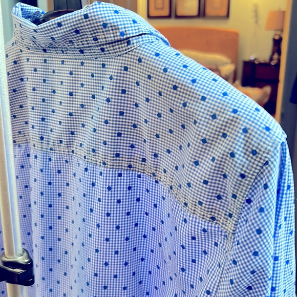 Talbot’s Blue patterned cotton button down long sleeved shirt M - Picture 3 of 5